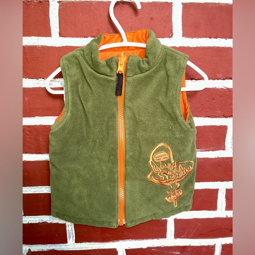 Bunkids | reversible vest orange and olive green fleece | size 2